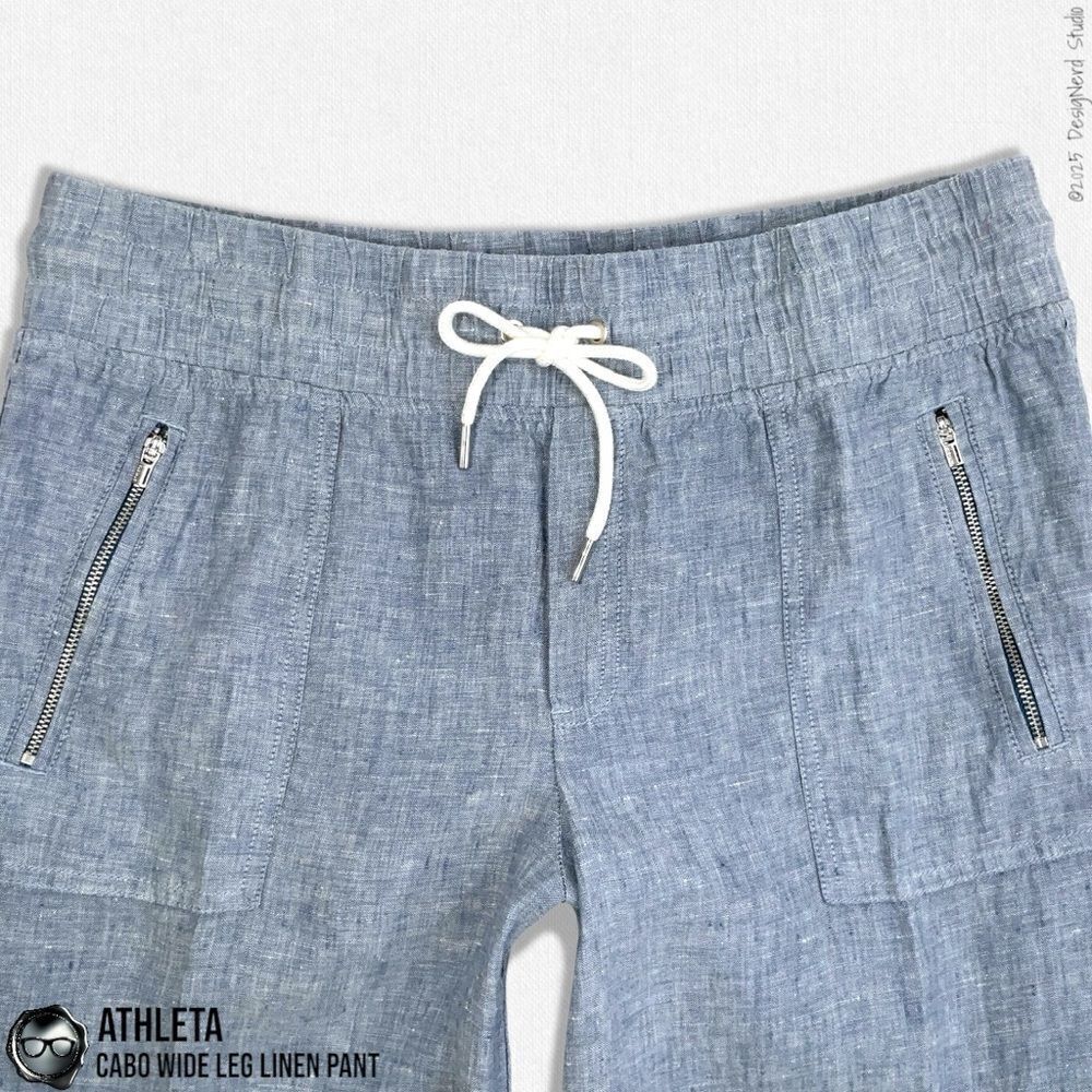 ATHLETA CABO LINEN WIDE LEG PANTS IN CHAMBRAY BLUE WOMEN 12/LARGE TRAVEL CASUAL - Picture 3 of 13